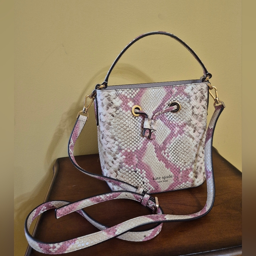 Kate Spade Eva Pink Multicolored Snake Embossed Cow Leather Bucket Bag